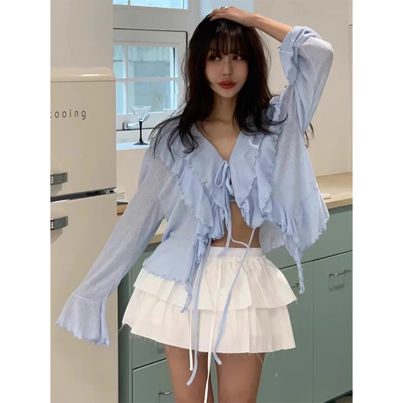 Street Fashion Korea - MEXZT укороченные белые рубашки женские модные