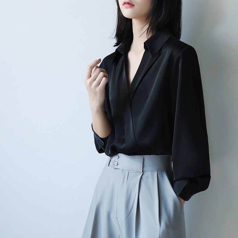 Street Fashion Korea - Женские черные шифоновые рубашки Gidyq, корейские