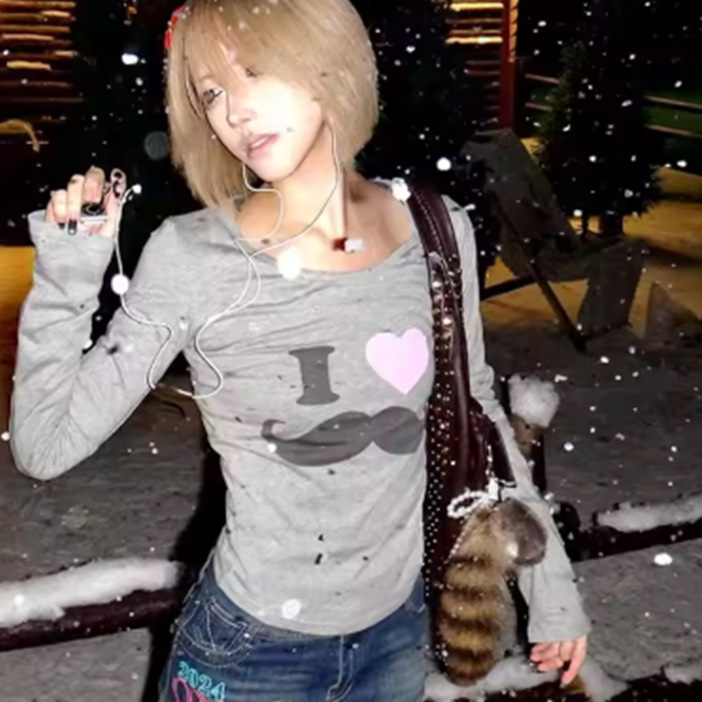 Street Fashion Korea - Японская футболка с принтом бороды в