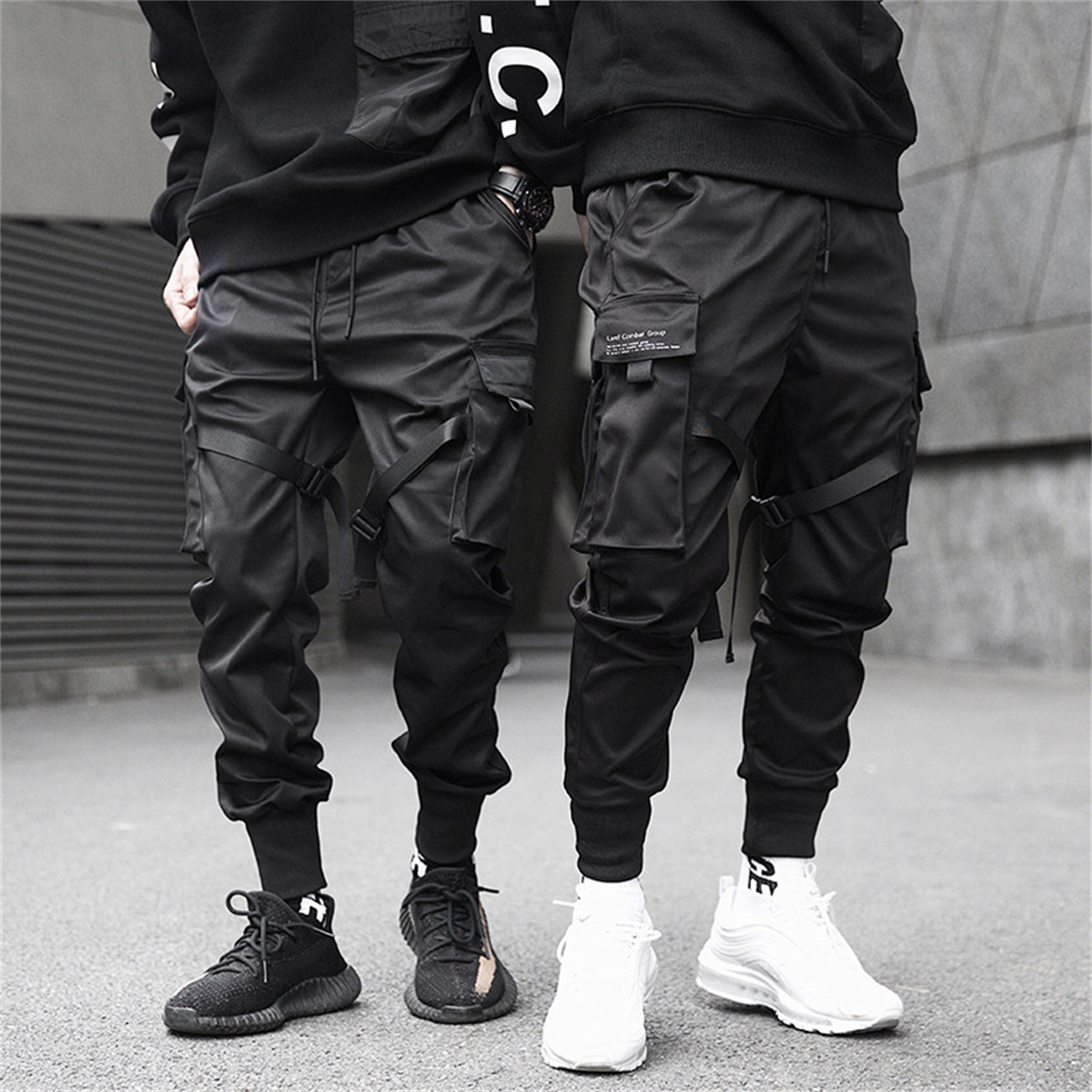 Street Fashion Korea - Черные брюки-карго в стиле хип-хоп, летние