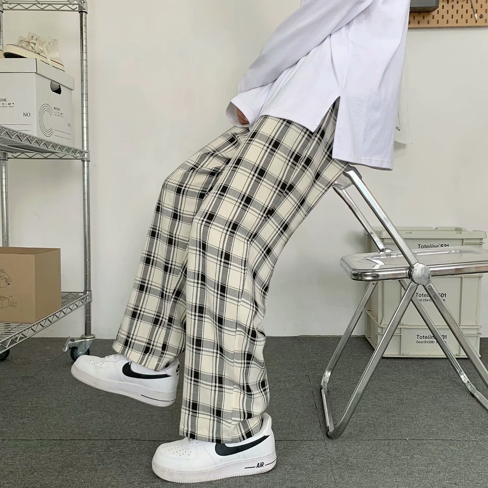 Cargo Pant Wide - Мужские брюки в клетку в корейском