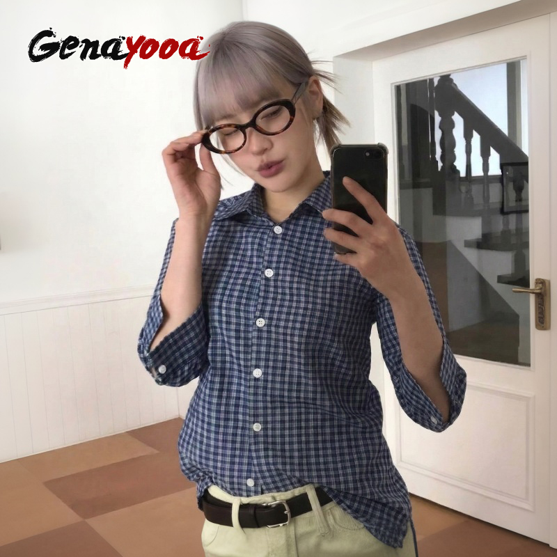 Genayooa Y2k клетчатая рубашка – обзор и цена Street Fashion Korea